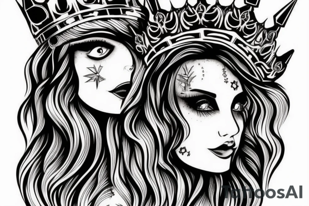 a horse with a developing mane and a crown on its head tattoo idea