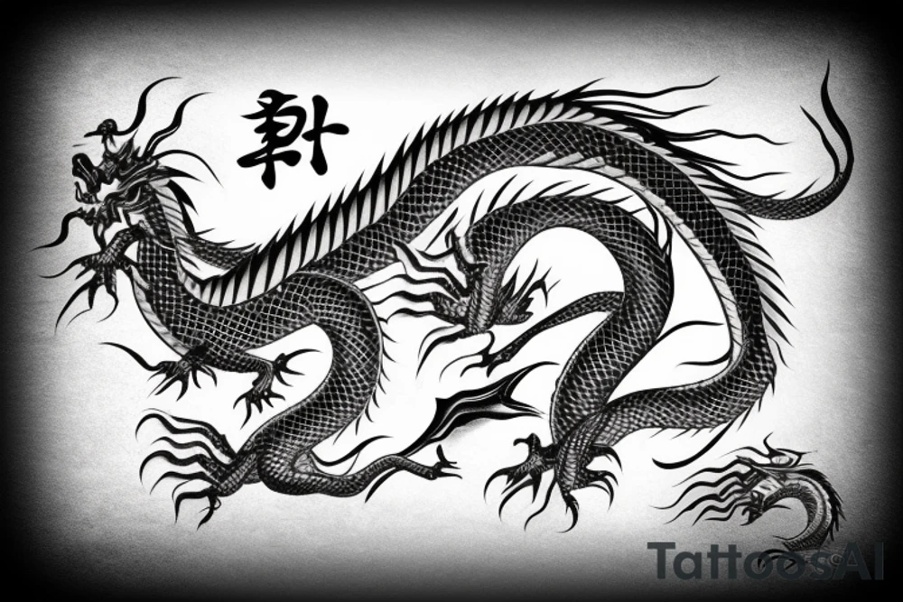 Chinese dragon with cancer in the form of a sign of harmony tattoo idea