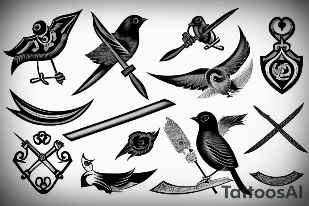 A bird and a sword with the name "Toomaj" tattoo idea
