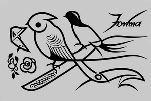 A bird and a sword with the name "Toomaj" tattoo idea
