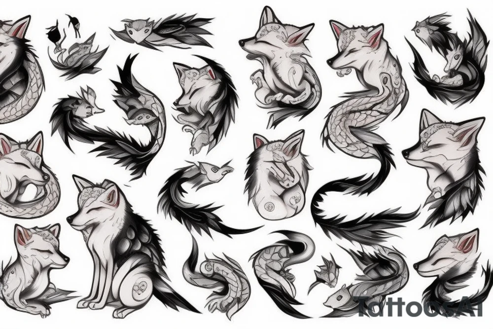 White fox on dragon tattoo idea