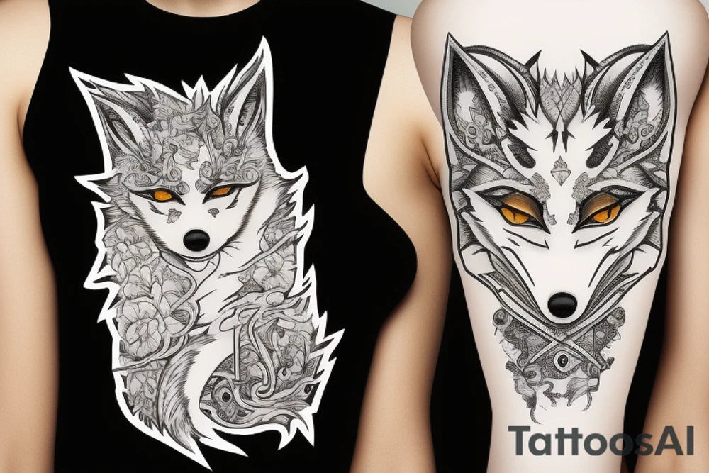 White fox on huge dragon tattoo idea