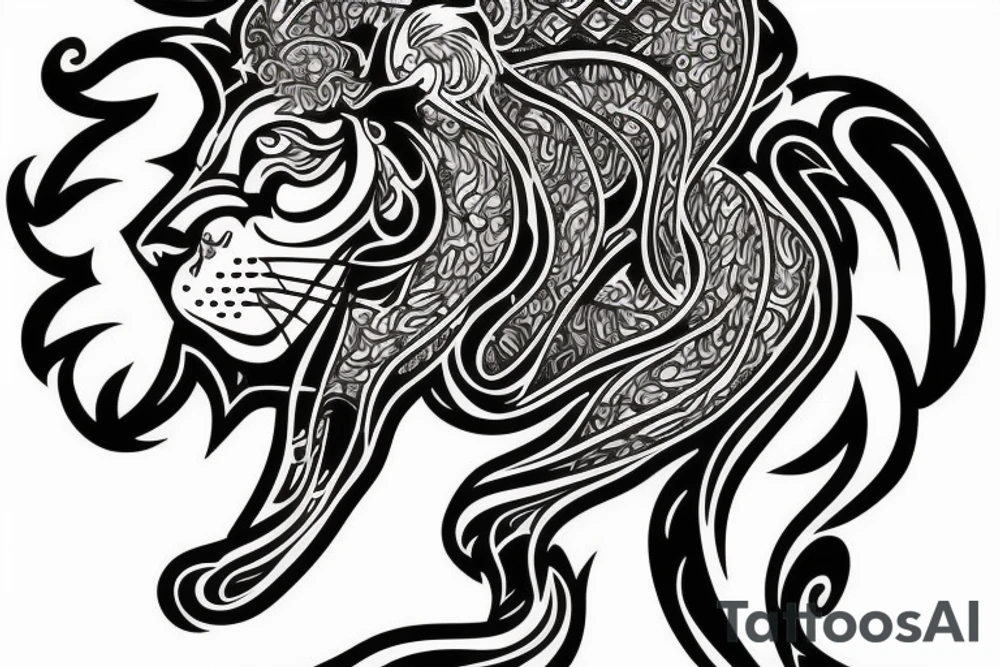 Black lion on water tattoo idea