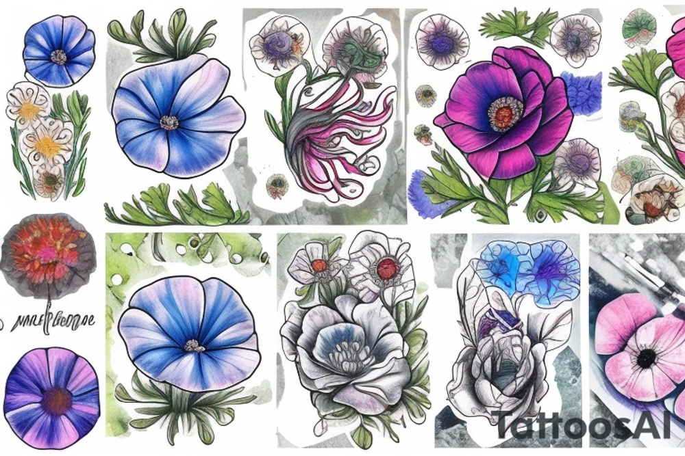 Anemone and bluegrass tattoo idea