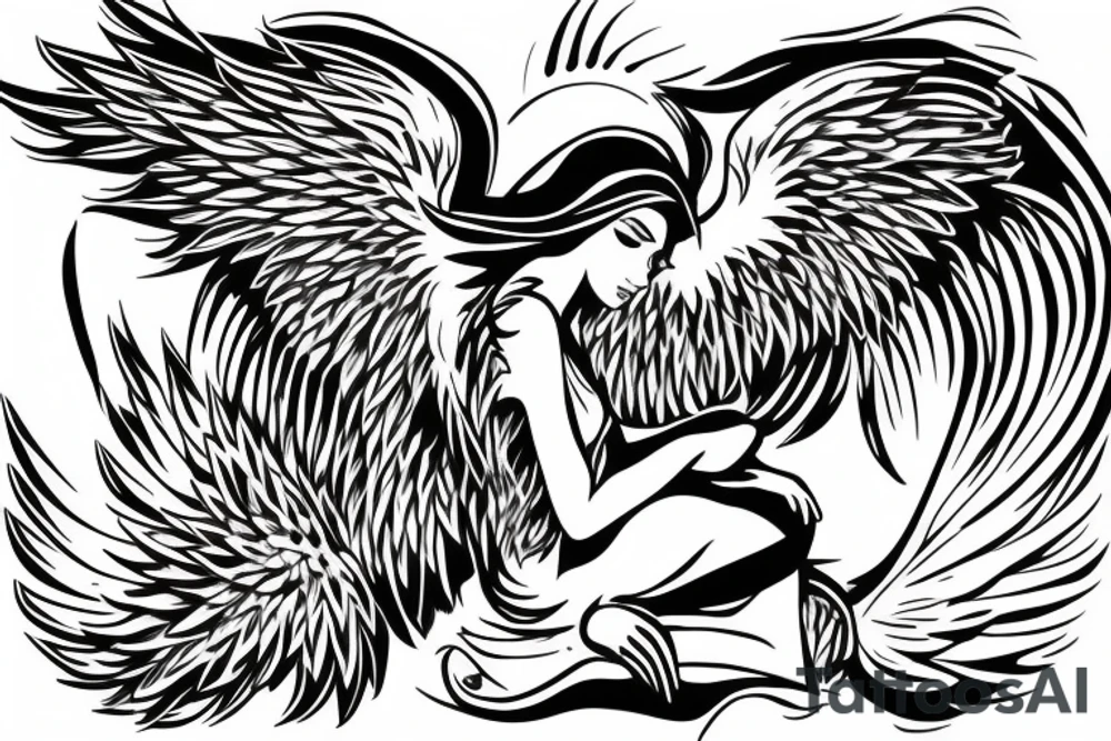 An  arc angel with open wings tattoo idea