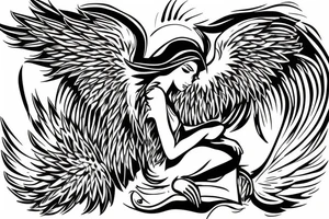 An  arc angel with open wings tattoo idea