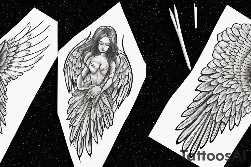 An  beautiful  angel with open wings tattoo idea