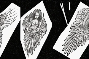 An  beautiful  angel with open wings tattoo idea