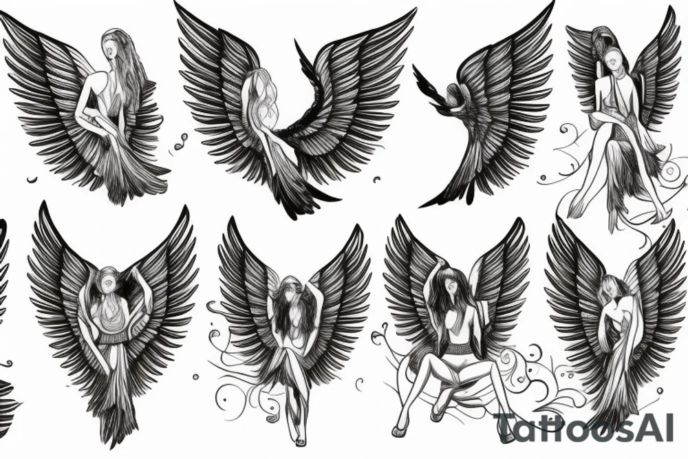 An  hot  angel with open wings tattoo idea