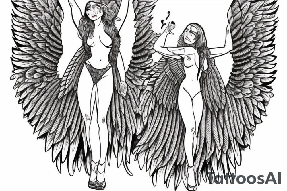 An  hot  angel with open wings tattoo idea