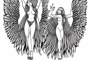 An  hot  angel with open wings tattoo idea