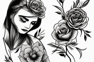 Girl with flower on hand tattoo idea