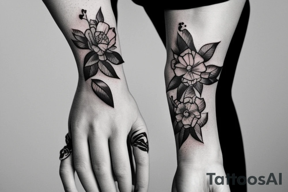 Girl with flower on hand tattoo idea