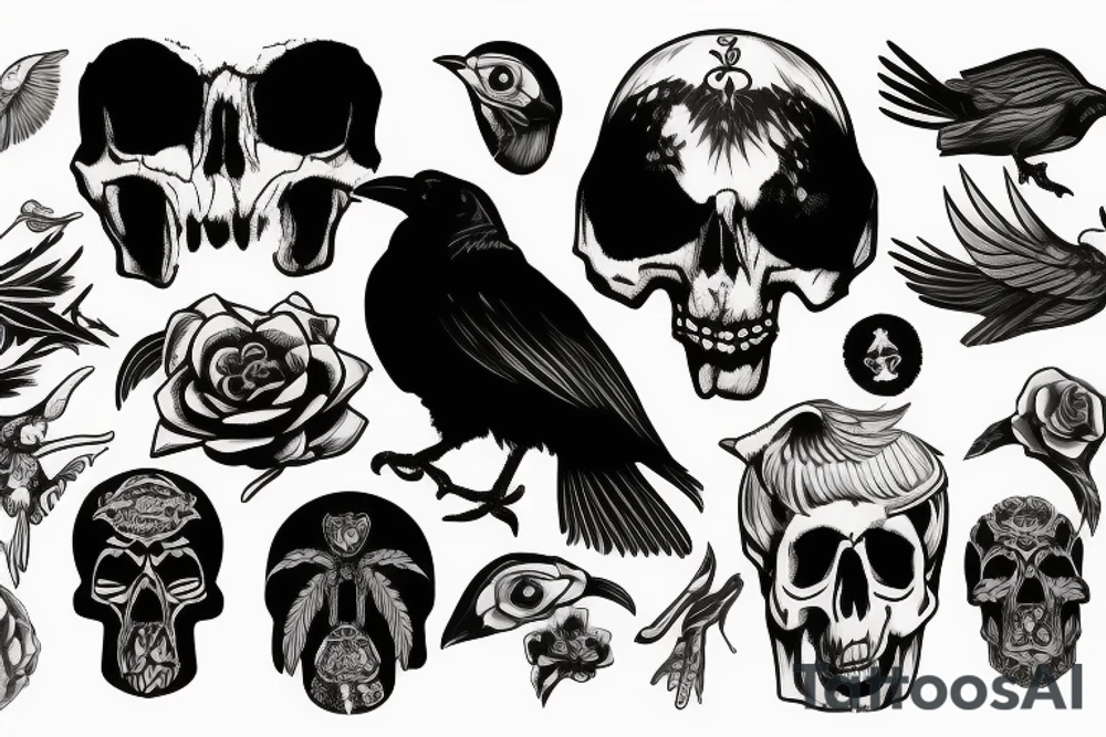 Raven pecking at a skull tattoo idea
