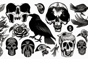 Raven pecking at a skull tattoo idea