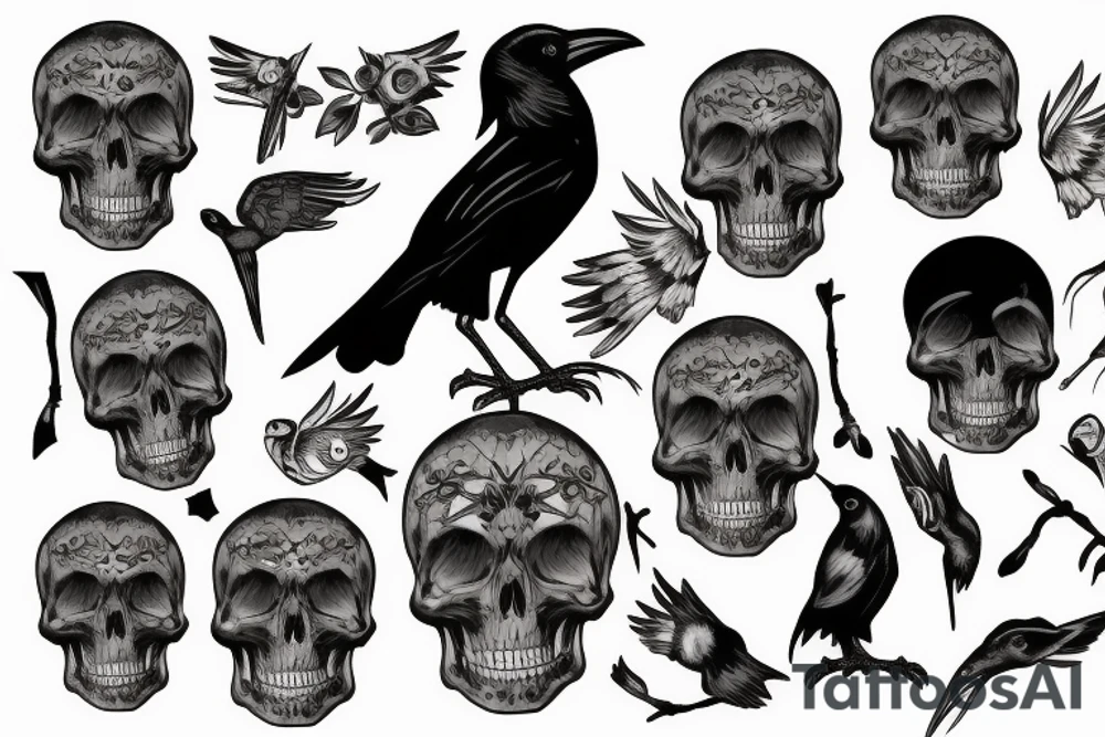 Raven pecking at a skull tattoo idea