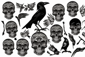Raven pecking at a skull tattoo idea