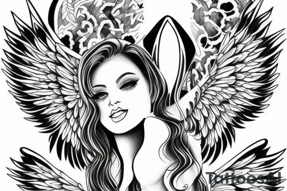 An  sexy  angel with open wings tattoo idea