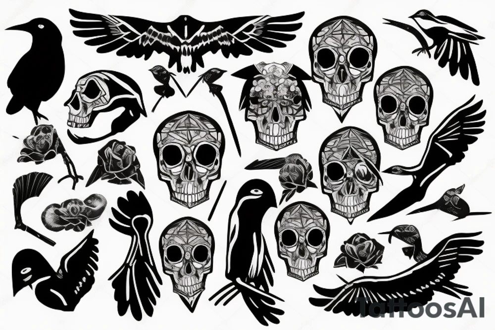 Raven pecking at a skull tattoo idea