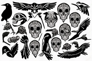Raven pecking at a skull tattoo idea