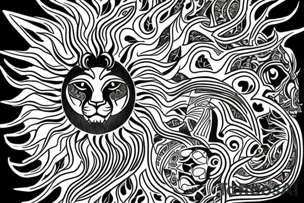 Lion and Sun behind it base on Iranian ancient tattoo idea