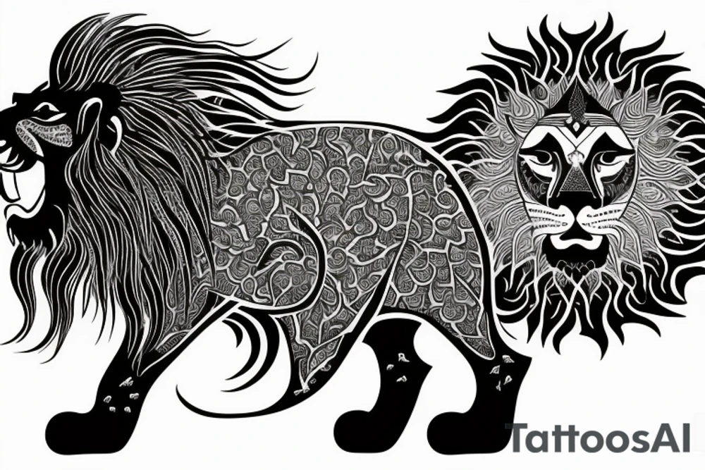 Lion and Sun behind it base on Iranian ancient tattoo idea