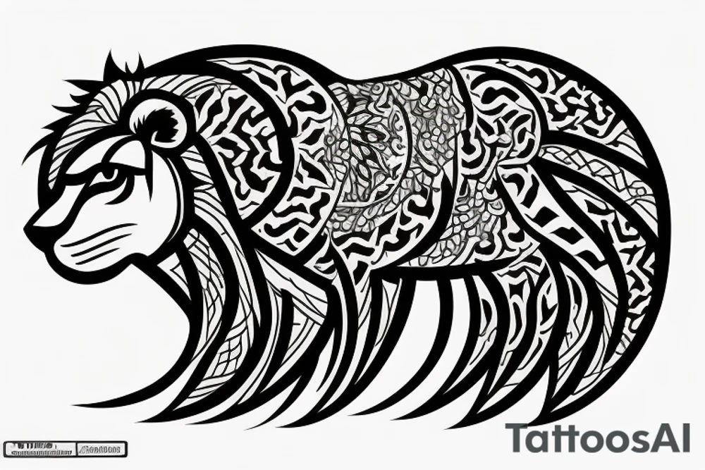 Lion and Sun behind it base on Iranian ancient tattoo idea