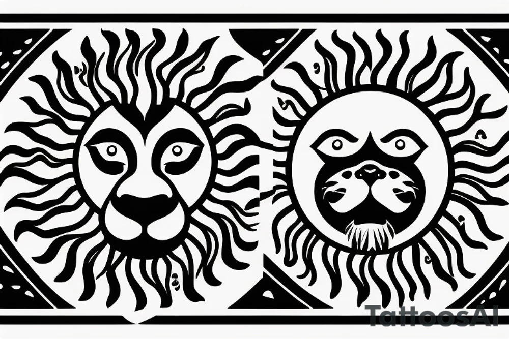 Lion and Sun behind it base on Iranian ancient tattoo idea
