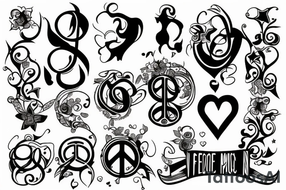 Freedom love peace music tattoo idea