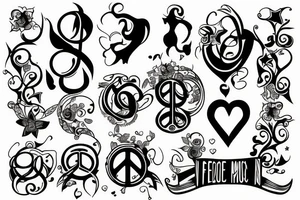 Freedom love peace music tattoo idea
