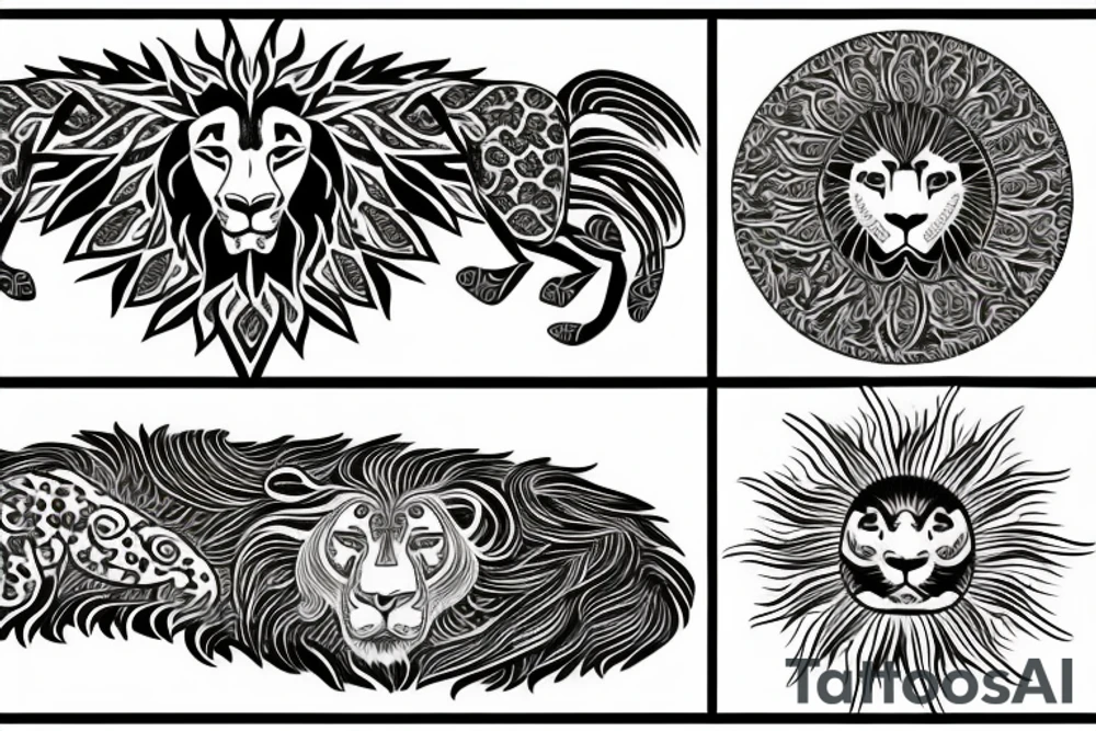 Lion and Sun behind it base on Iranian ancient tattoo idea