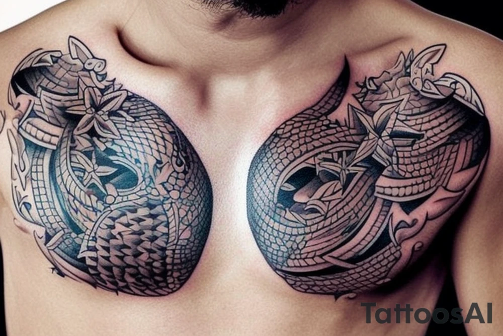 Round shark chest tattoo idea