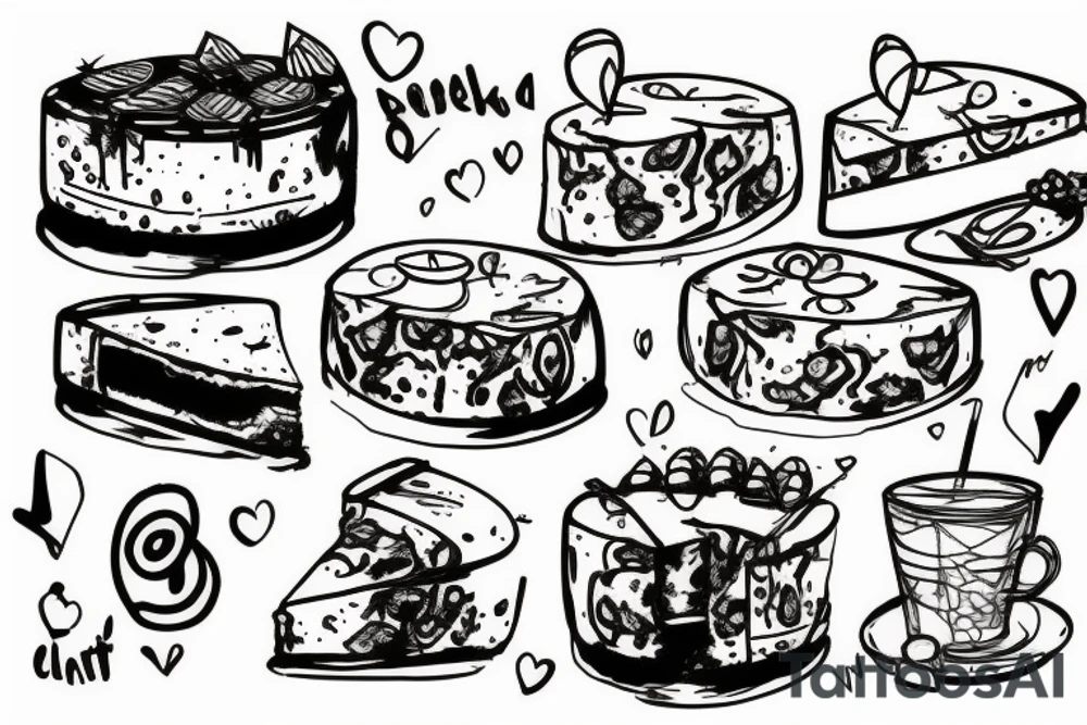 Chunky cat eating cheesecake tattoo idea