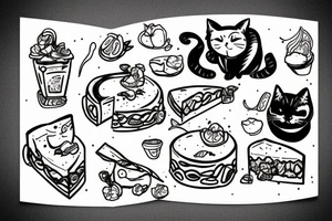 Chunky cat eating cheesecake tattoo idea