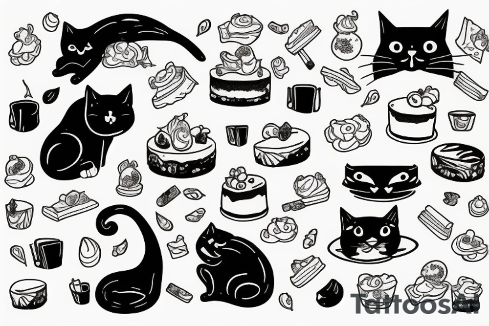 Chunky cat eats cheesecake tattoo idea