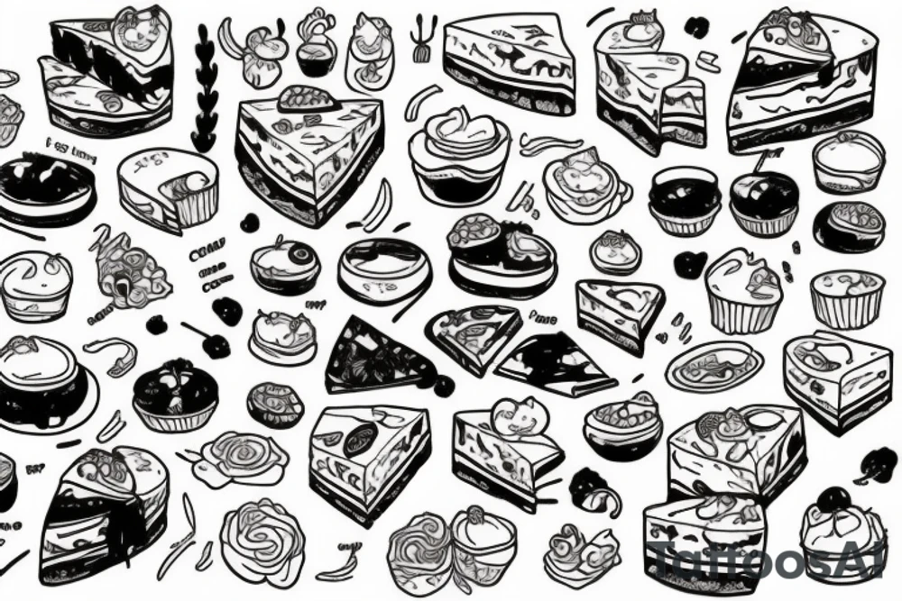 Chunky cat eats cheesecake tattoo idea