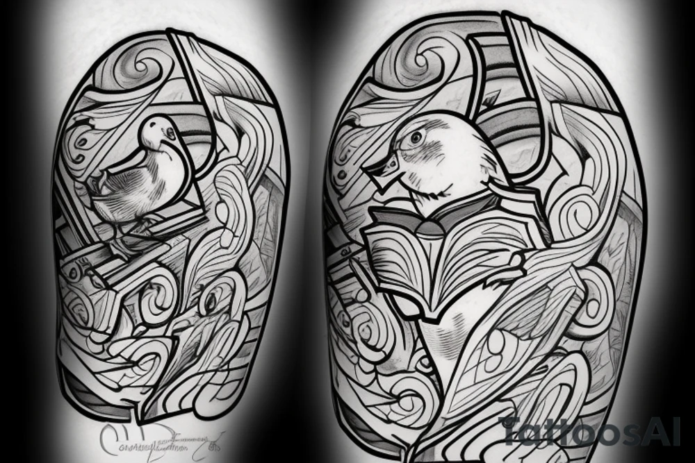 Duck reading a book tattoo idea