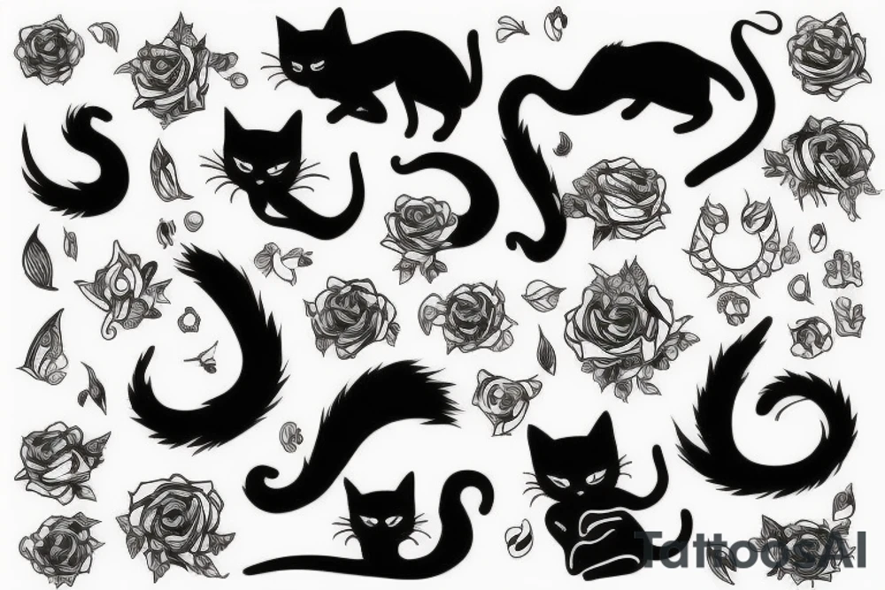 Black cat with long tail tattoo idea