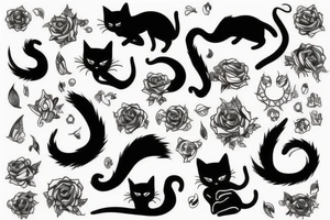 Black cat with long tail tattoo idea