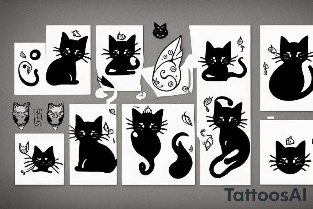 Black cat with long tail tattoo idea