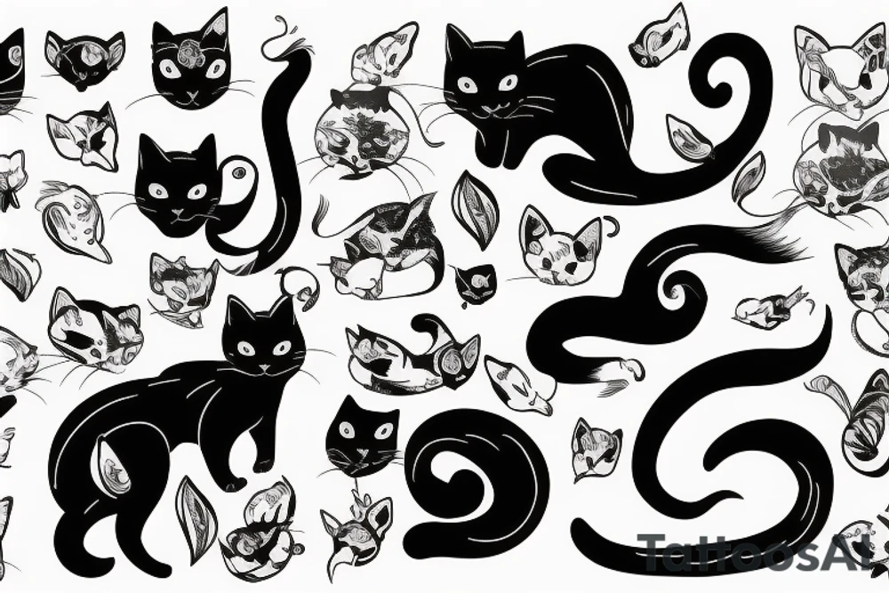 Black cat with long tail tattoo idea