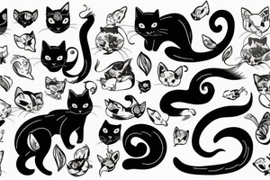 Black cat with long tail tattoo idea