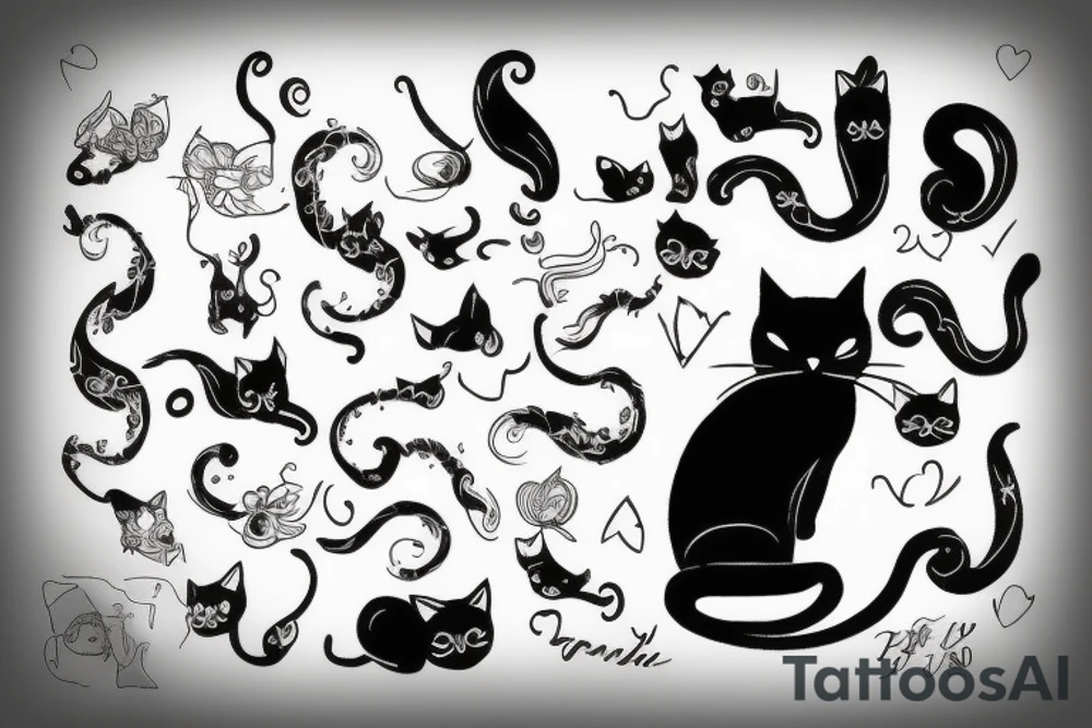 Black cat with long tail tattoo idea