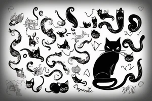 Black cat with long tail tattoo idea