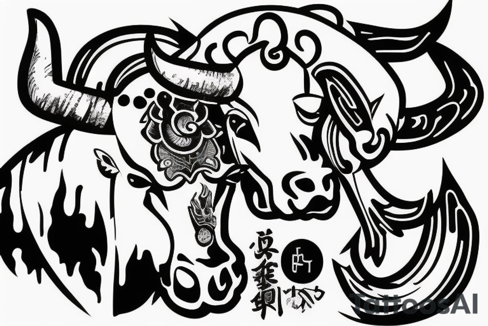 White holy horse fighting a savage big black bull tattoo idea