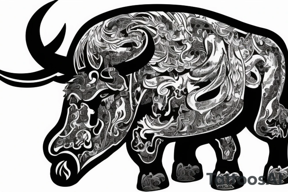 White holy horse fighting a savage big black bull tattoo idea