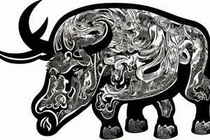 White holy horse fighting a savage big black bull tattoo idea
