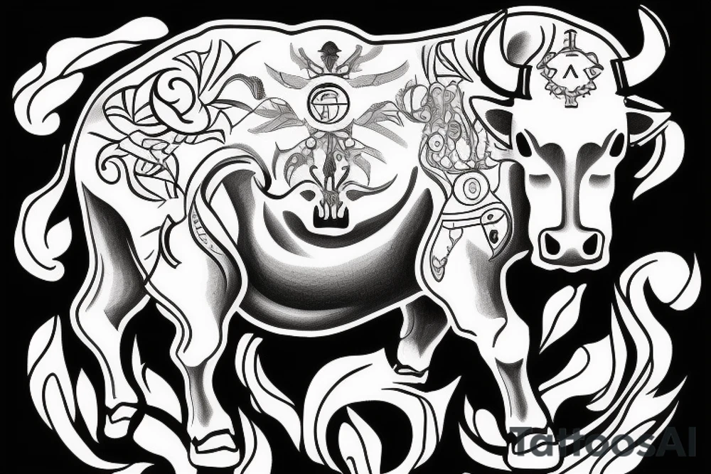 White holy horse fighting a savage big black bull tattoo idea