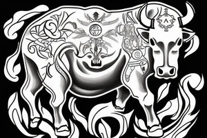 White holy horse fighting a savage big black bull tattoo idea