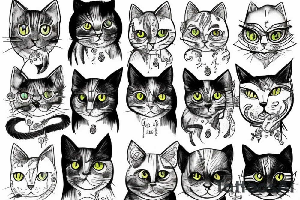 crazy depressed cat schizophrenic tattoo idea